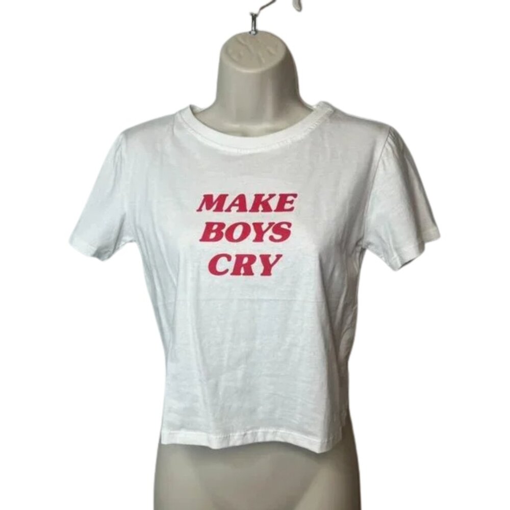 Motel Rocks White Crop Top with Pink 'MAKE BOYS CRY' Logo